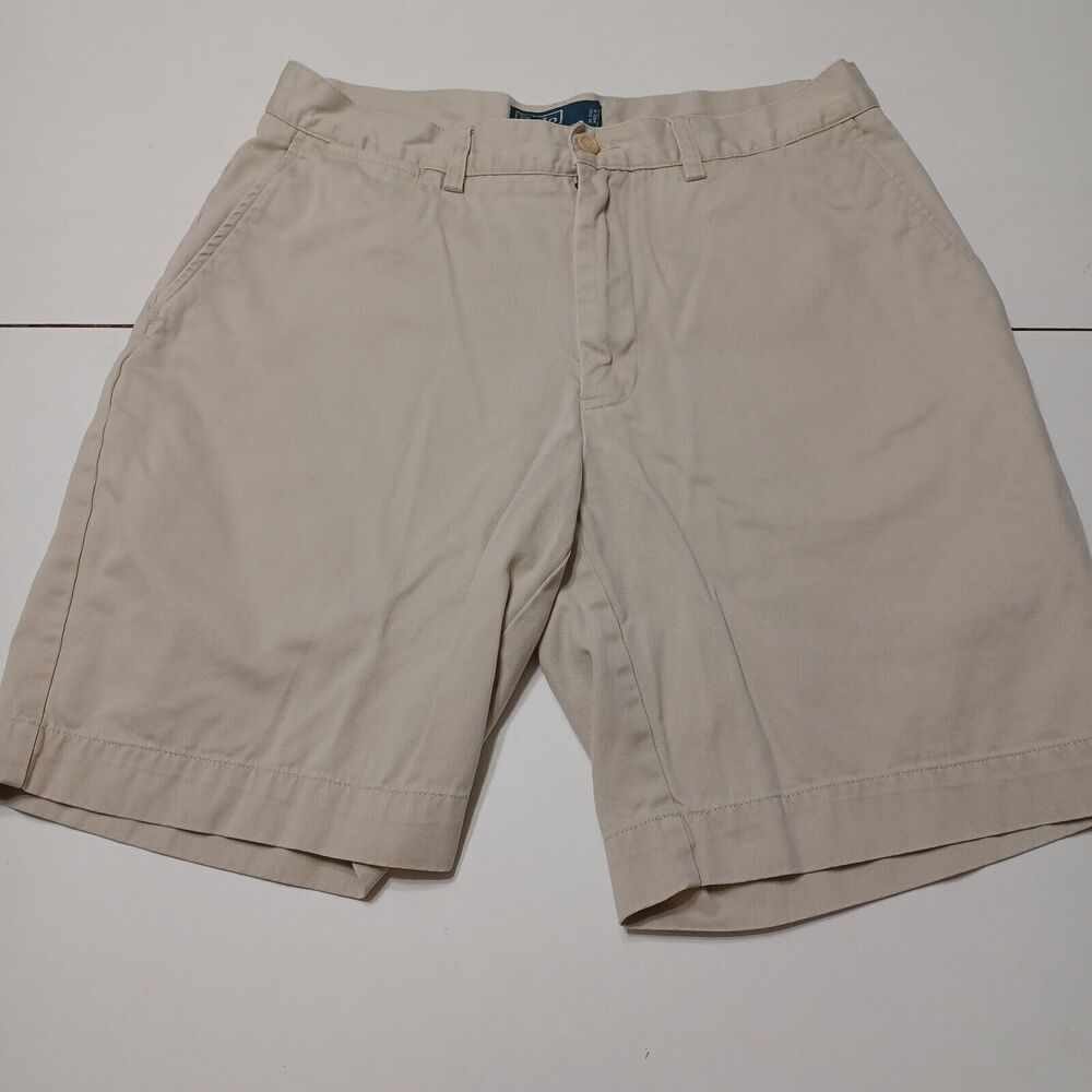 Polo‎ Prospect Mens 33 Khakis Shorts Beige Flat Front Pockets Button 100% Cotton